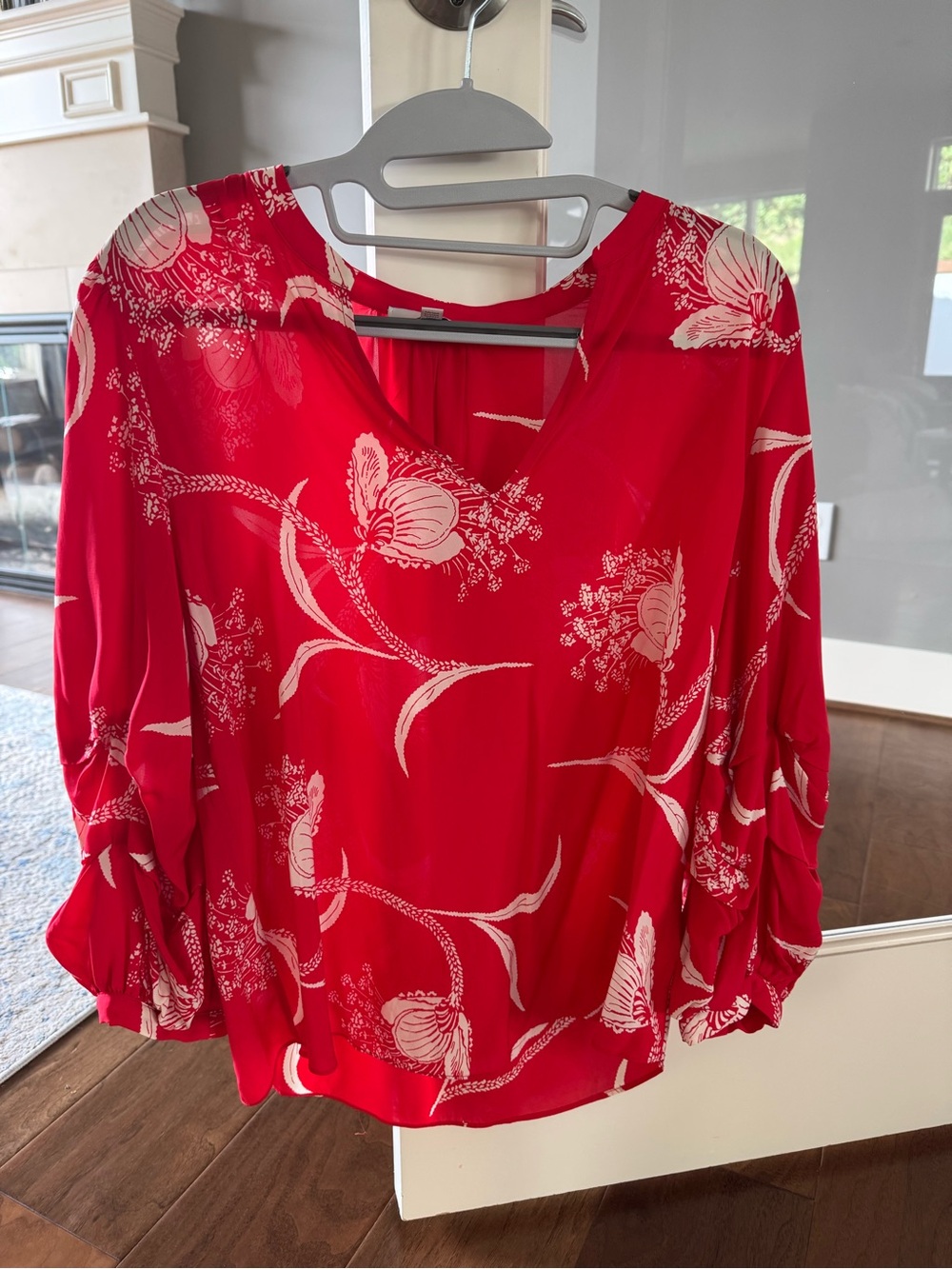 Joie Samyra Floral V-Neck Puff Sleeve Satin Blouse - Picture 7 of 10